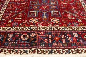 Vintage Red Geometric 5X6 Karajeh Persian Rug