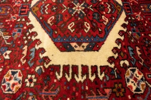 Vintage Red Geometric 5X6 Karajeh Persian Rug