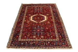 Vintage Red Geometric 5X6 Karajeh Persian Rug