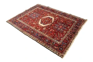 Vintage Red Geometric 5X6 Karajeh Persian Rug