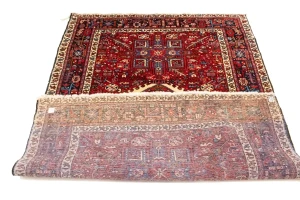 Vintage Red Geometric 5X6 Karajeh Persian Rug