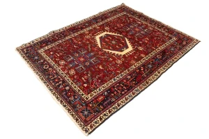 Vintage Red Geometric 5X6 Karajeh Persian Rug