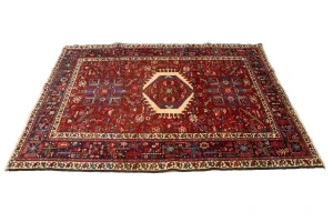 Vintage Red Geometric 5X6 Karajeh Persian Rug