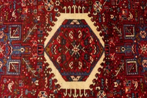 Vintage Red Geometric 5X6 Karajeh Persian Rug