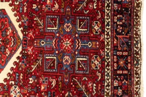 Vintage Red Geometric 5X6 Karajeh Persian Rug