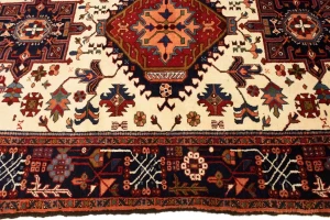 Vintage Cream Tribal 5X8 Karajeh Persian Rug
