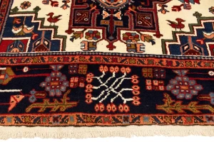 Vintage Cream Tribal 5X8 Karajeh Persian Rug
