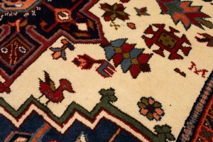 Vintage Cream Tribal 5X8 Karajeh Persian Rug