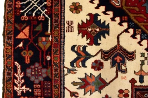 Vintage Cream Tribal 5X8 Karajeh Persian Rug