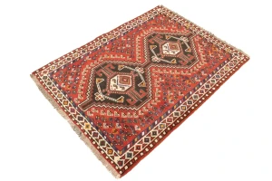 Vintage Rusty Red Geometric 3'6X4'9 Shiraz Persian Rug