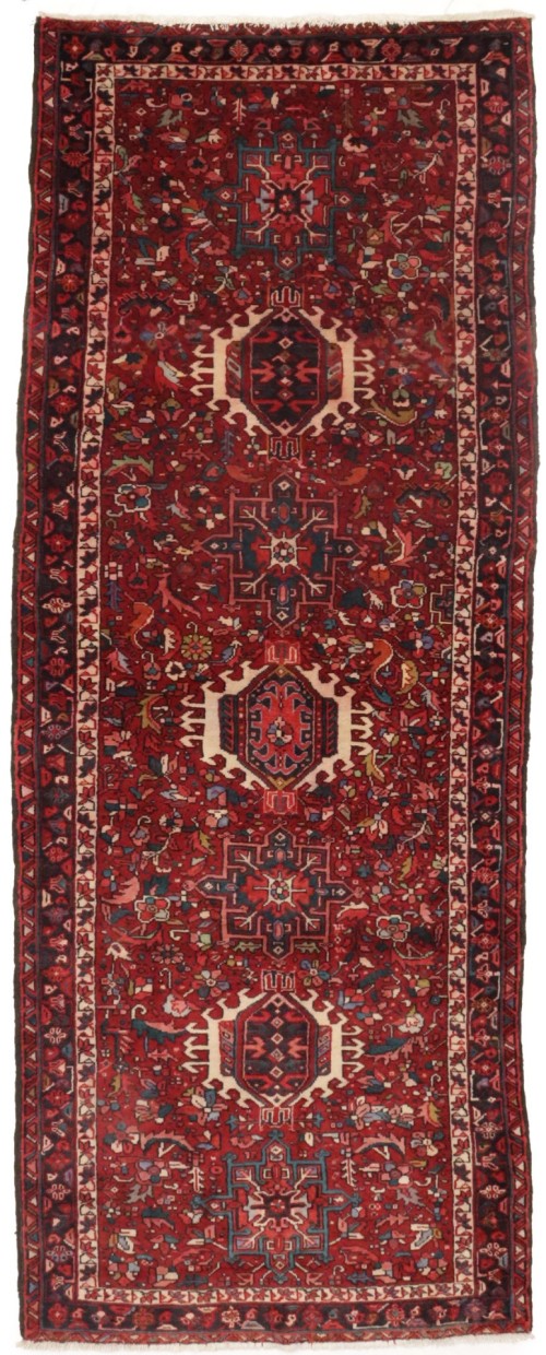 Vintage Red Geometric 4X11 Karajeh Persian Runner Rug