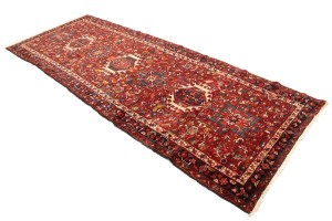 Vintage Red Geometric 4X11 Karajeh Persian Runner Rug