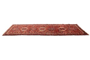 Vintage Red Geometric 4X11 Karajeh Persian Runner Rug