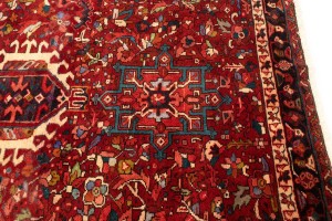 Vintage Red Geometric 4X11 Karajeh Persian Runner Rug