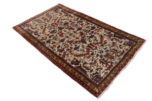 Vintage Ivory Geometric 3X5 Goravan Heriz Persian Rug