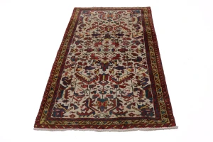 Vintage Ivory Geometric 3X5 Goravan Heriz Persian Rug