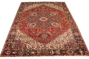 Semi Antique Red Geometric 10'7X13'6 Heriz Persian Rug