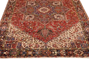 Semi Antique Red Geometric 10'7X13'6 Heriz Persian Rug