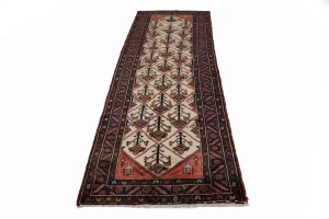 Semi Antique Beige Tribal 3X10 Hamedan Persian Runner Rug
