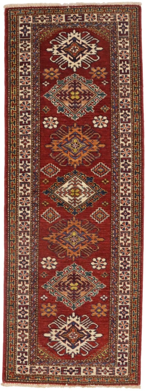 Rusty Red Geometric 2X6 Kazak Pakistan Runner Rug