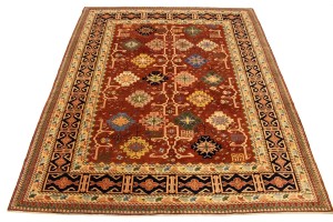 Rusty Red Geometric 6X7 Kazak Pakistan Rug