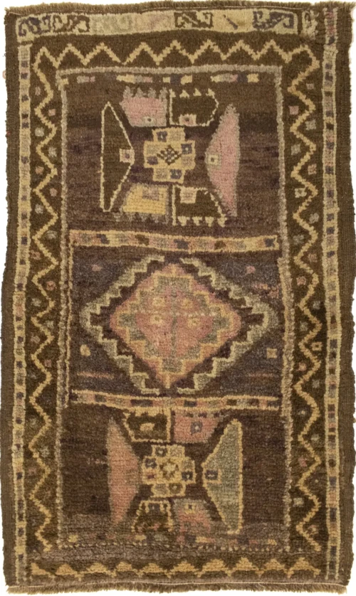 Vintage Tribal Dark Brown 2X3'4 Oushak Pakistan Rug