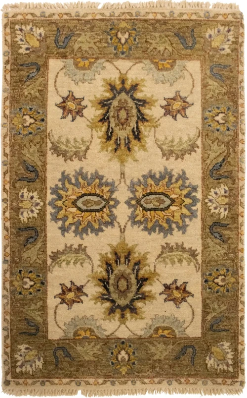 Cream Floral Peshawar 2X3 Pakistan Oriental Rug