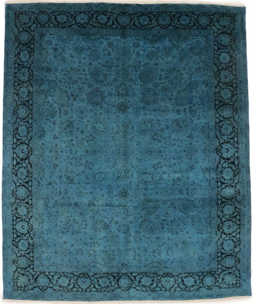 Overdyed Teal Blue Floral 8X10 Distressed Agra Oriental Rug