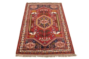 Red Tribal 3'5X5 Shiraz Persian Rug