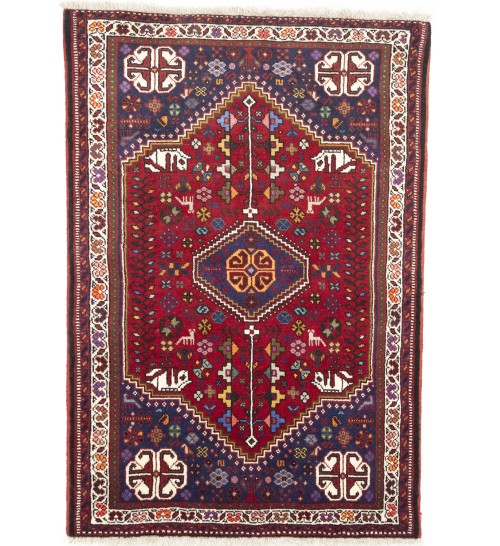 Vintage Red Tribal 3'5X5 Shiraz Persian Rug