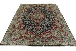 Vintage Dark Navy Traditional 10X13 Isfahan Persian Rug