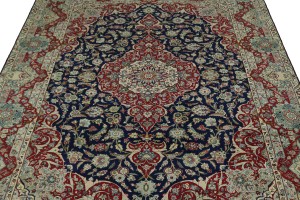 Vintage Dark Navy Traditional 10X13 Isfahan Persian Rug
