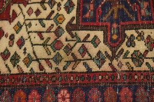 Vintage Ivory Geometric 3X12 Karajeh Persian Runner Rug