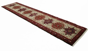 Vintage Ivory Geometric 3X12 Karajeh Persian Runner Rug