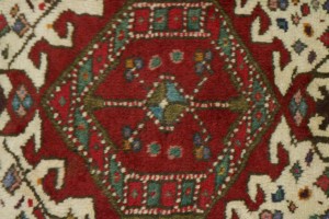 Vintage Ivory Geometric 3X12 Karajeh Persian Runner Rug