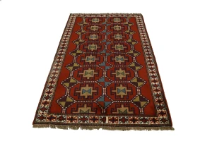 Orange-red Tribal 4X7 Ghoochan Persian Rug