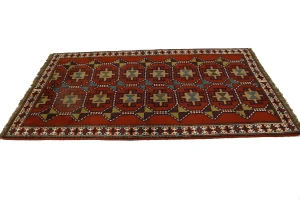 Orange-red Tribal 4X7 Ghoochan Persian Rug
