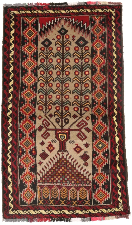 Khaki Tribal Geometric 3X6 Balouch Persian Rug