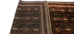 Vintage Dark Navy Blue Tribal 4X10 Balouch Persian Runner Rug