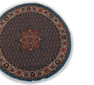 Teal Blue Floral 4X4 Bidjar Halvaei Persian Round Rug