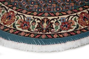 Teal Blue Floral 4X4 Bidjar Halvaei Persian Round Rug