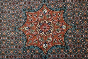 Teal Blue Floral 4X4 Bidjar Halvaei Persian Round Rug