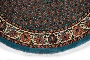 Teal Blue Floral 4X4 Bidjar Halvaei Persian Round Rug