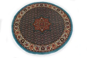 Teal Blue Floral 4X4 Bidjar Halvaei Persian Round Rug