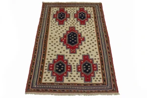 Cream Tribal 4X7 Sumak Persian Rug