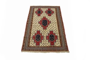 Cream Tribal 4X7 Sumak Persian Rug