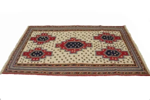 Cream Tribal 4X7 Sumak Persian Rug