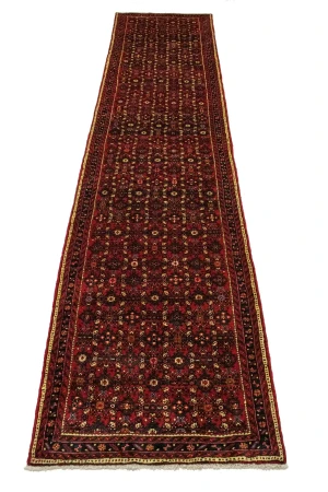 Vintage Red Tribal 4X17 Hossainabad Persian Runner Rug