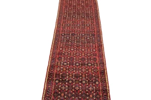 Vintage Red Tribal 4X17 Hossainabad Persian Runner Rug