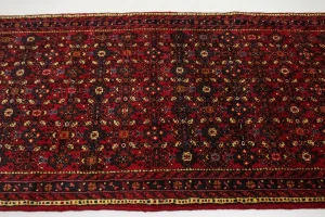 Vintage Red Tribal 4X17 Hossainabad Persian Runner Rug